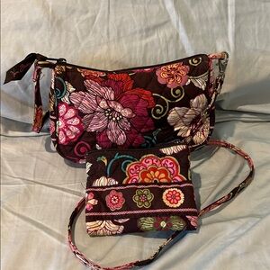 Vera Bradley Brown Floral Bag and Wallet Set
